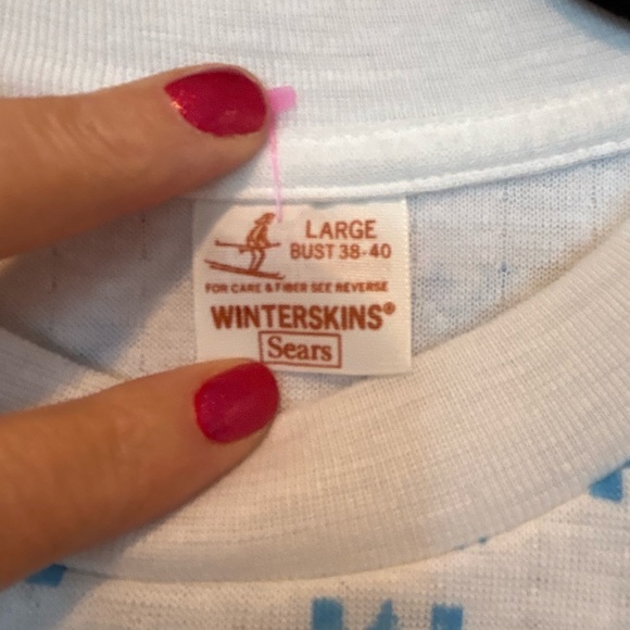 Vntg Excellent Condition Sears White and Blue Patterned Long Sleeve Tee - Picture 3 of 7
